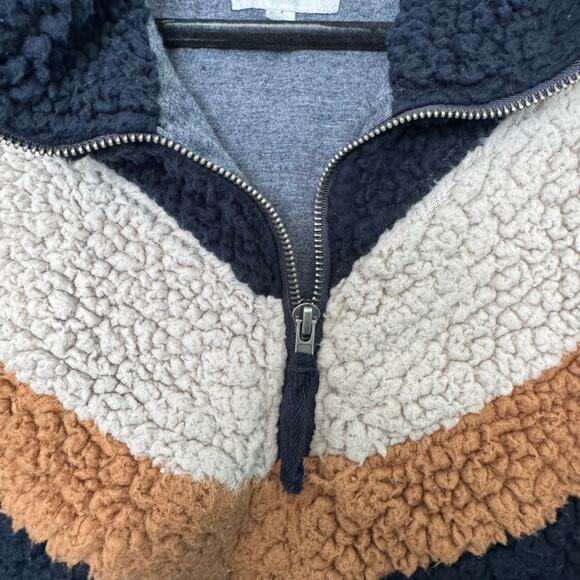 THREAD & SUPPLY Ladies' Small SHERPA PULLOVER Navy/Beige Quarter Zip 70s Style - Picture 4 of 5